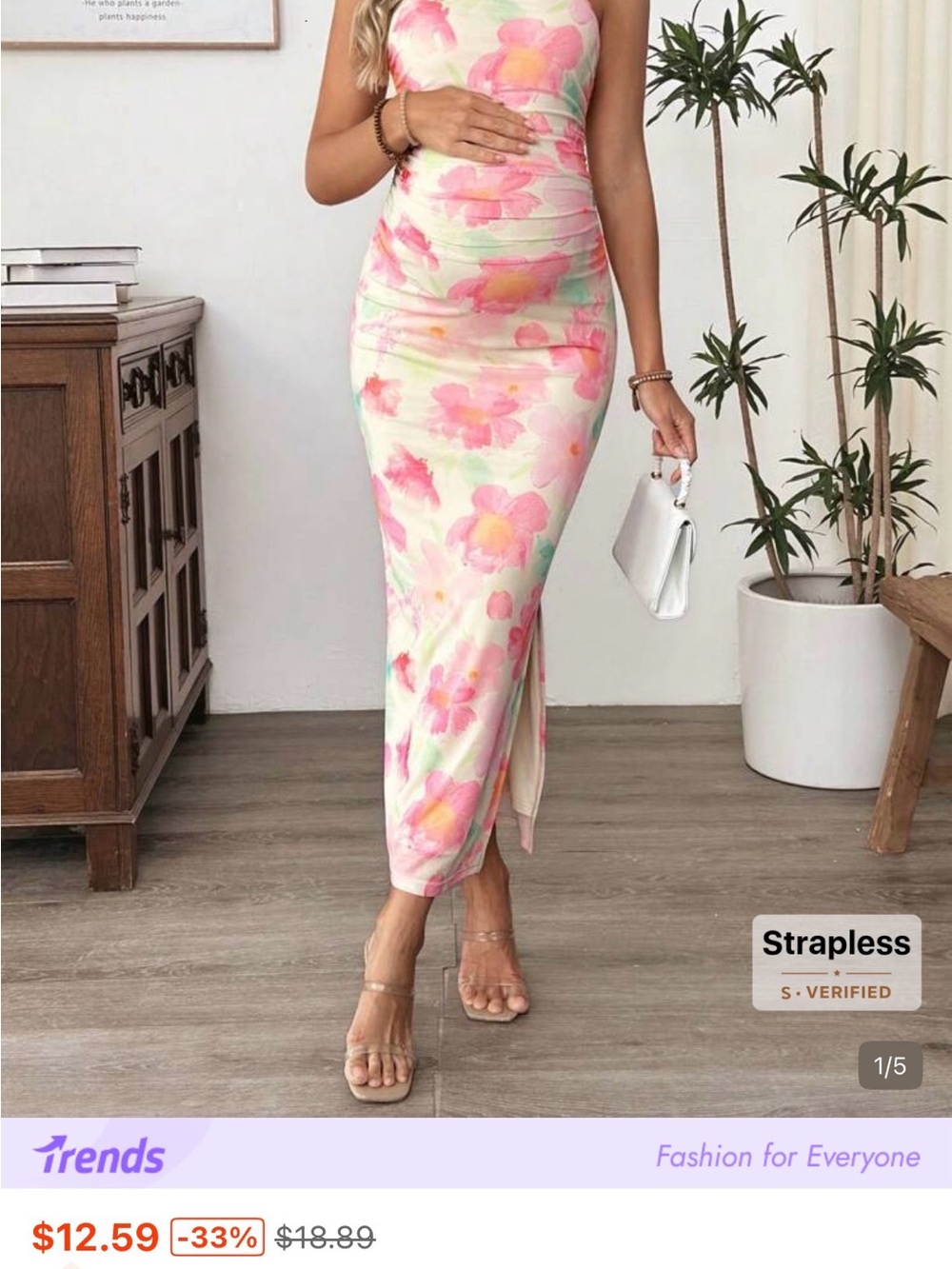 NWOT Maternity Pink Floral Strapless Dress
